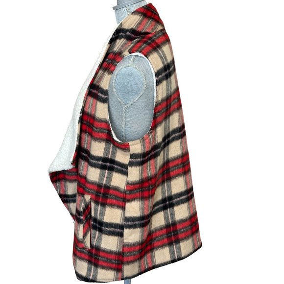 Maurices Wool Blend Open Vest - Size Large - Plaid Fleece Lined - Picture 2 of 10